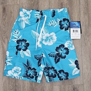 Kanu Surf Turquoise and Navy Floral Swim Shorts Boys Size M (10/12)
